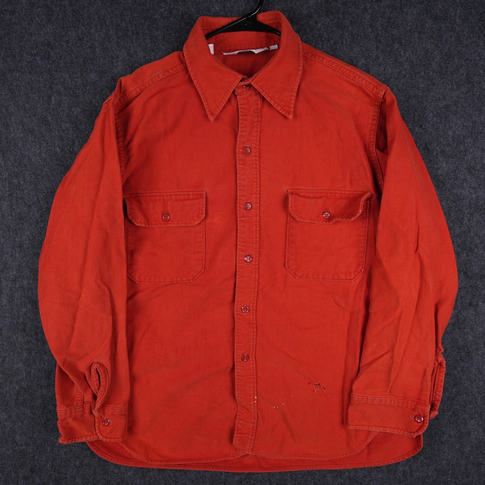 Vintage Woolrich Chamois Shirt Mens XL Orange Fair Distressed Heavy Cotton